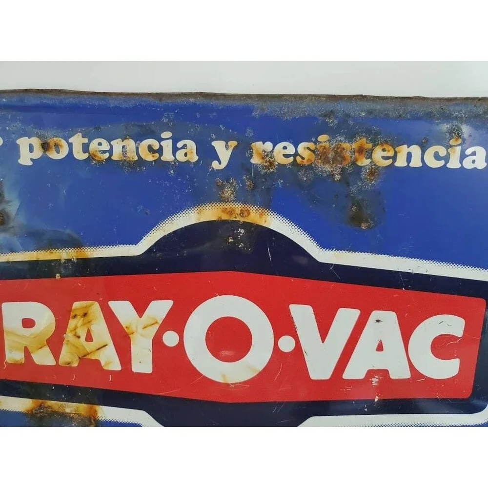Vintage Rayovac Batteries Mexico Spanish Tin Sign 15x11
